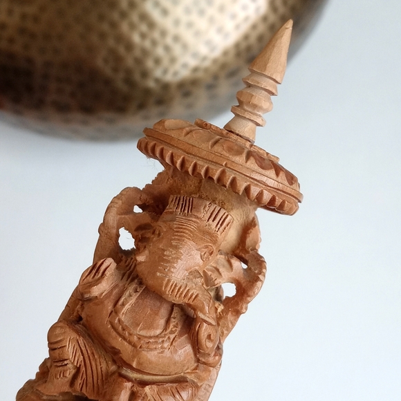 Sandalwood Hand Carved Antique Wooden 3” Elephant (Ganesh) Figurine from India - Picture 3 of 13